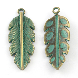 Zinc Alloy Leaf Pendants, Cadmium Free & Lead Free, Antique Bronze & Green Patina, 45x16x3.5mm, Hole: 2.5mm