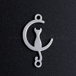 201 connettori per gattini in acciaio inossidabile, falce di luna a forma di gatto, colore acciaio inossidabile, 19x11x1mm, Foro: 1.2 mm