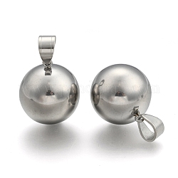 Fashionable 304 Stainless Steel Round Pendants, Stainless Steel Color, 28x25mm, Hole: 6.5x9mm
