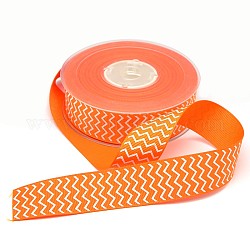 Wavy Stripe Pattern Printed Grosgrain Chevron Ribbons for Gift Packing, Dark Orange, 1 inch(25mm), about 100yards/roll(91.44m/roll)