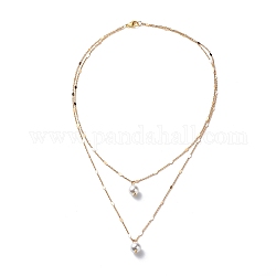 Doppelschicht-Halsketten aus Messinggliederketten, Halsketten mit runden Muschelperlenanhängern für Frauen, golden, 16.14 Zoll (41 cm)