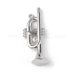 Colgantes de la aleación, sin plomo y cadmio, encanto de trompeta, Platino, 51x20x14.5mm, agujero: 3 mm