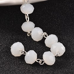 Nachahmung Jade Glas Rondelle Perlen Ketten für Ketten Armbänder machen, mit versilberter Messing-Augennadel, ungeschweißte, weiß, 39.3 Zoll, ca. 87 Stk. / Strang