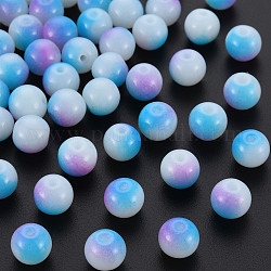Nachahmung Jade Glasperlen, transparente zweifarbige, backlackierte runde Perlen, Verdeck blau, 8x7.5 mm, Bohrung: 1.2~1.4 mm