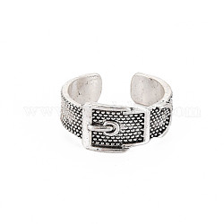 Belt Buckle Shape Open Cuff Ring, Tibetan Style Alloy Jewelry for Women, Cadmium Free & Lead Free, Antique Silver, US Size 6 3/4(17.1mm)