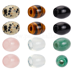 Arricraft 12 pz 6 stili set di perline europee di pietre preziose miste naturali e sintetiche, perline con foro grande, barile, 17~19x15~16mm, Foro: 5.5 mm, 2pcs / style