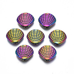 Perline in lega di colore arcobaleno con placcatura a cremagliera, cadmio & nichel &piombo libero, forma a conchiglia, 11x12.5x3mm, Foro: 1~1.2 mm