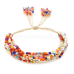 Плетеный браслет из стеклянных зерен и бусин из искусственного жемчуга, многожильный регулируемый браслет для женщин, красочный, 11 дюйм (28 см)