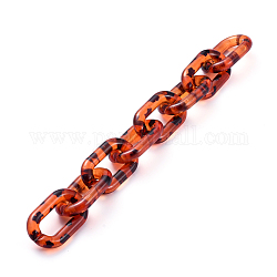 Chaînes de câble acryliques transparentes faites à la main, motif de peaux de léopard imitation, ovale, chocolat, lien: 38x23x6.5 mm, environ 39.37 pouce (1 m)/fil