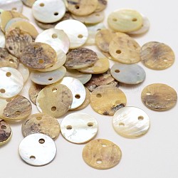 Flat Round Mother of Pearl Links connectors, Tan, 11x1mm, Hole: 1mm, about 2880pcs/bag