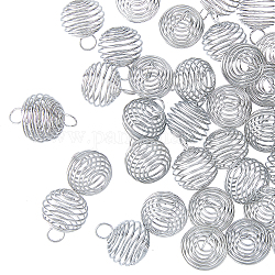 HOBBIESAY 100pcs Silver Plated Spiral Beaded Cage Pendant Hollow Cage Round Lantern Crystal Stone Support Amulet Necklace for Jewelry Keychain Necklace Making and Crafting