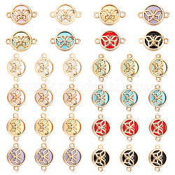 arricraft 32 Pcs Glass Connector Charms, 8 Colors Alloy Glass Flat Round Metal Findings Links Light Gold Plated Accessories for Earrings Bracelets Jewelry