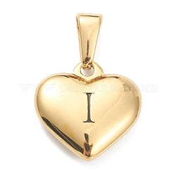 304 Edelstahl Anhänger, Herz mit schwarzem Buchstaben, golden, letter.i, 16x16x4.5 mm, Bohrung: 7x3 mm