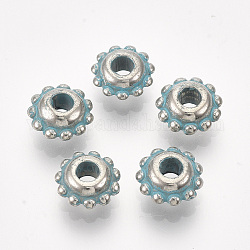 Ccb Kunststoff-Perlen, Blume, Platin & grüne Patina, 8x3.5~4 mm, Bohrung: 2.5 mm