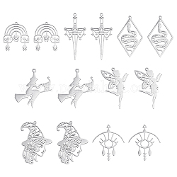 CHGCRAFT 14Pcs 7 Styles 201 Stainless Steel Wizarding World Pendants Spider Eye Witch Fairy Snake Sword Shape Charms Pendants for DIY Necklace Bracelet Keychain Crafting Jewelry Making