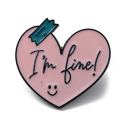 Broche esmaltado de aleación con palabra I'm Fine, para mochila, ropa, rosa, 28x30x1.5mm