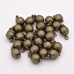 Brass Magnetic Clasps, Nickel Free, Round, Antique Bronze, 17.5~19x12mm, Hole: 2mm