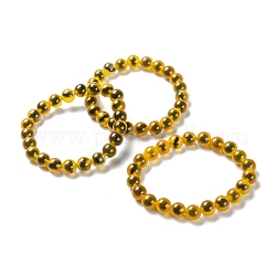 Bracelets extensibles unisexes en sucre naturel coeur agate, jaune, perles: 8~8.5 mm, diamètre intérieur: 2~2-1/4 pouce (5.2~5.8 cm)