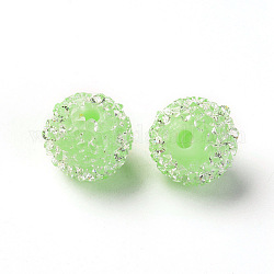 Perline di resina, con rhinestone di cristallo, stile alimentare imitazione caramelle, tondo, prato verde, 10mm, Foro: 1.5 mm