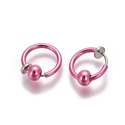 Electroplate Brass Retractable Clip-on Earrings, Non Piercing Spring Hoop Earrings, Cartilage Earring, with Removable Beads, Pink, 12.6x0.8~1.6mm, Clip Pad: 4.5mm