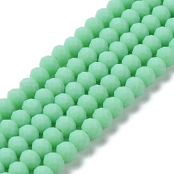 Chapelets de perles en verre, facette, mat, rondelle, vert printemps moyen, 3.5mm, Trou: 1mm, Environ 123~127 pcs/chapelet, 13.7~14.1 pouce (35~36 cm)