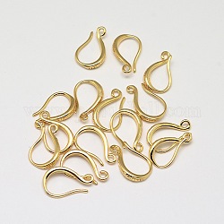 Brass Earring Hooks, Ear Wire, with Horizontal Loop, Cadmium Free & Nickel Free & Lead Free, Real 18K Gold Plated, 15x9x2mm, Hole: 1mm, 18 Gauge, Pin: 1mm