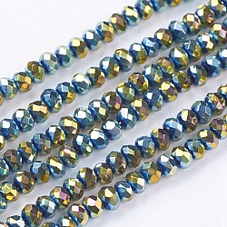 1 Strand Faceted Electroplate Glass Rondelle Bead Strands, Full Green Plated, Dark Olive Green, 3x2mm, Hole: 1mm, about 190~195pcs/strand, 17.5 inch