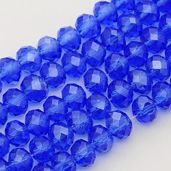 Стеклянные бусины, гальваническое покрытие, кристалла Suncatcher, граненые, шайба, королевский синий, 6x4 мм, отверстие : 1 мм, около 87~90 шт / нитка, около 14 дюйма