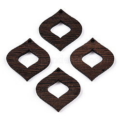 Colgantes de madera de wengué natural, sin teñir, encantos del marco del rombo, coco marrón, 27.5x27x3.5mm, agujero: 2 mm