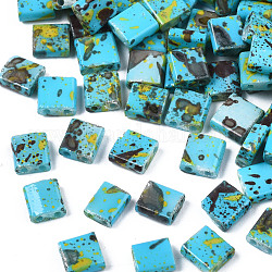 2-trou perles rocailles en verre opaque, style antique, rectangle, bleu profond du ciel, 5x4.5~5.5x2~2.5mm, Trou: 0.5~0.8mm
