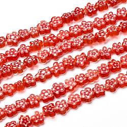 Hilos de abalorios de vidrio millefiori artesanal, flor, rojo, 4~7.2x2.6mm, agujero: 1 mm, aproximamente 60~69 pcs / cadena, 16 pulgada (40 cm)