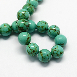Chapelets de perles en turquoise synthétique teintée, ronde, vert de mer moyen, 8mm, Trou: 1mm, Environ 50 pcs/chapelet, 15.7 pouce