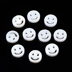 Perles de coquillages naturels d'eau douce, plat rond avec un visage souriant, blanc crème, 8x2.5mm, Trou: 0.8mm