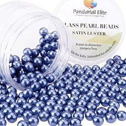 Pearlized Glasperlen runde Perlen, gefärbt, marineblau, 8 mm, Bohrung: 1.2~1.5 mm, ca. 200 Stk. / Kasten
