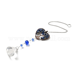 Décoration pendentif lapis lazuli, attrape-soleil suspendu, avec des anneaux en laiton, cadre en alliage de cœur et fer à repasser, larme, bleu, 401x2mm, Trou: 10mm
