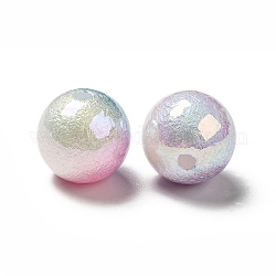 Placcatura uv perle di plastica abs iridescenti, tondo strutturato, colorato, 14x13mm, Foro: 2 mm