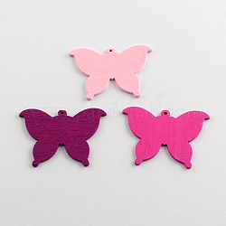 Dyed Butterfly Wood Pendants, Mixed Color, 37x50x2mm, Hole: 1.5mm