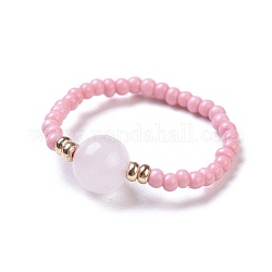 Anelli elasticizzati al quarzo rosa naturale, con perline semi di vetro, formato 8, 18mm
