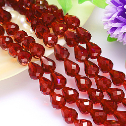 Faceted Teardrop Imitation Austrian Crystal Bead Strands, Grade AAA, Dark Red, 8x6mm, Hole: 1mm, about 50pcs/strand, 15.7 inch