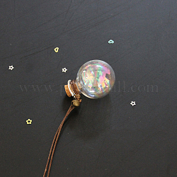 Round Glass Cork Bottles Ornament, with Imitation Leather Cords, for Car Inner Decoration, Colorful, 25mm
