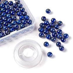 D100pcs 8mm natürliche runde Perlen aus Lapislazuli, mit 10m elastischem Kristallfaden, für DIY-Stretch-Armbänder, die Kits herstellen, 8 mm, Bohrung: 1 mm