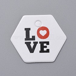 Étiquettes-cadeaux en papier, étiquettes de suspension, pour les arts et l'artisanat, pour le mariage, La Saint-Valentin, hexagone avec mot, blanc, 30x35x0.4mm, Trou: 4mm