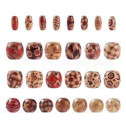 Perles de bois naturel imprimées, Rond et ovale, couleur mixte, 16x15mm, Trou: 5mm