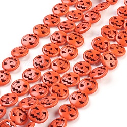 Kunsttürkisfarbenen Perlen Stränge, gefärbt, Halloween Kürbis Kürbislaterne Kürbislaterne, orange rot, 15x3.5 mm, Bohrung: 1 mm, ca. 27 Stk. / Strang, 15.35 Zoll