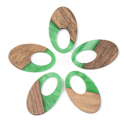 Ciondoli in resina opaca e legno di noce, ovale, verde, 35.5x21.5x3mm, Foro: 16x10 mm