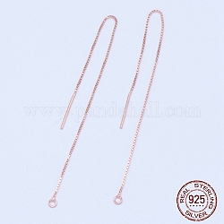 925 aretes de plata foenituras de plata esterlina, hilos de oreja, cadenas de caja, oro rosa, 100x0.65mm, agujero: 1~2 mm