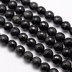 Perles en obsidienne naturelle, facette, ronde, noir, 6mm, Trou: 1mm