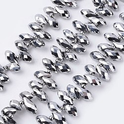 Galvanisieren Glasperlen, oben gebohrte Perlen, facettiert, Träne, Silbern Plattiert Versilbert, 13x6 mm