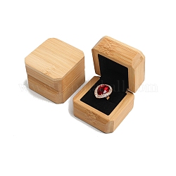 Boîtes carrées en bois à un anneau, étui de rangement pour bagues en bois avec intérieur en velours, pour le mariage, La Saint-Valentin, noir, 6x6x4.7 cm