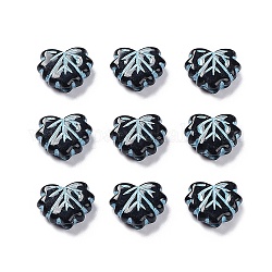 Schwarze opake Acrylperlen, Metall umschlungen, Blatt, blassem Türkis, 10~10.5x13x4.5 mm, Bohrung: 1.8 mm, ca. 1180 Stk. / 500 g